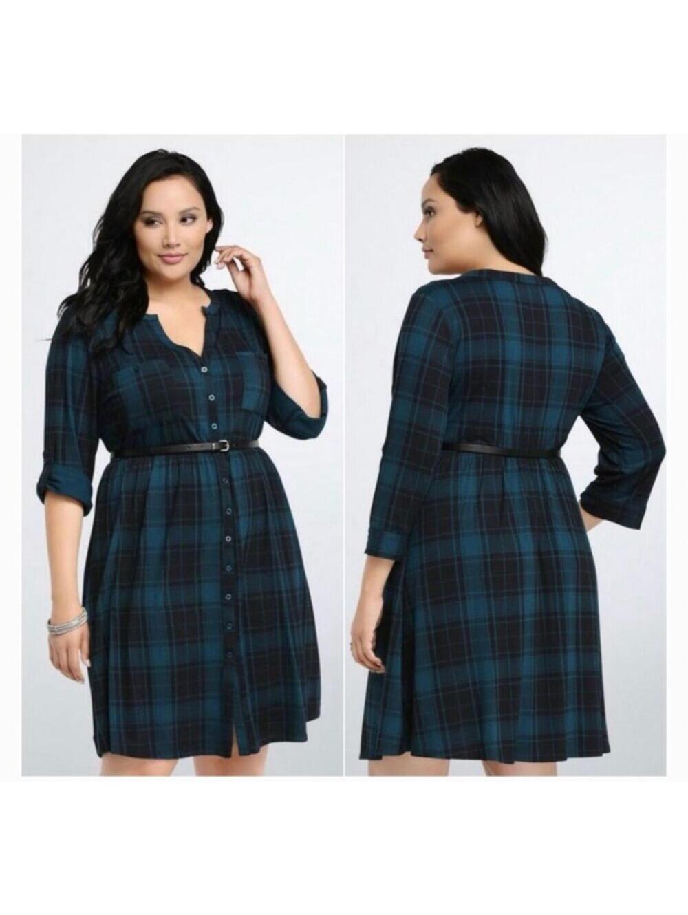 Torrid plaid tartan green whimsigoth witchy fall button down soft dress 3 3x